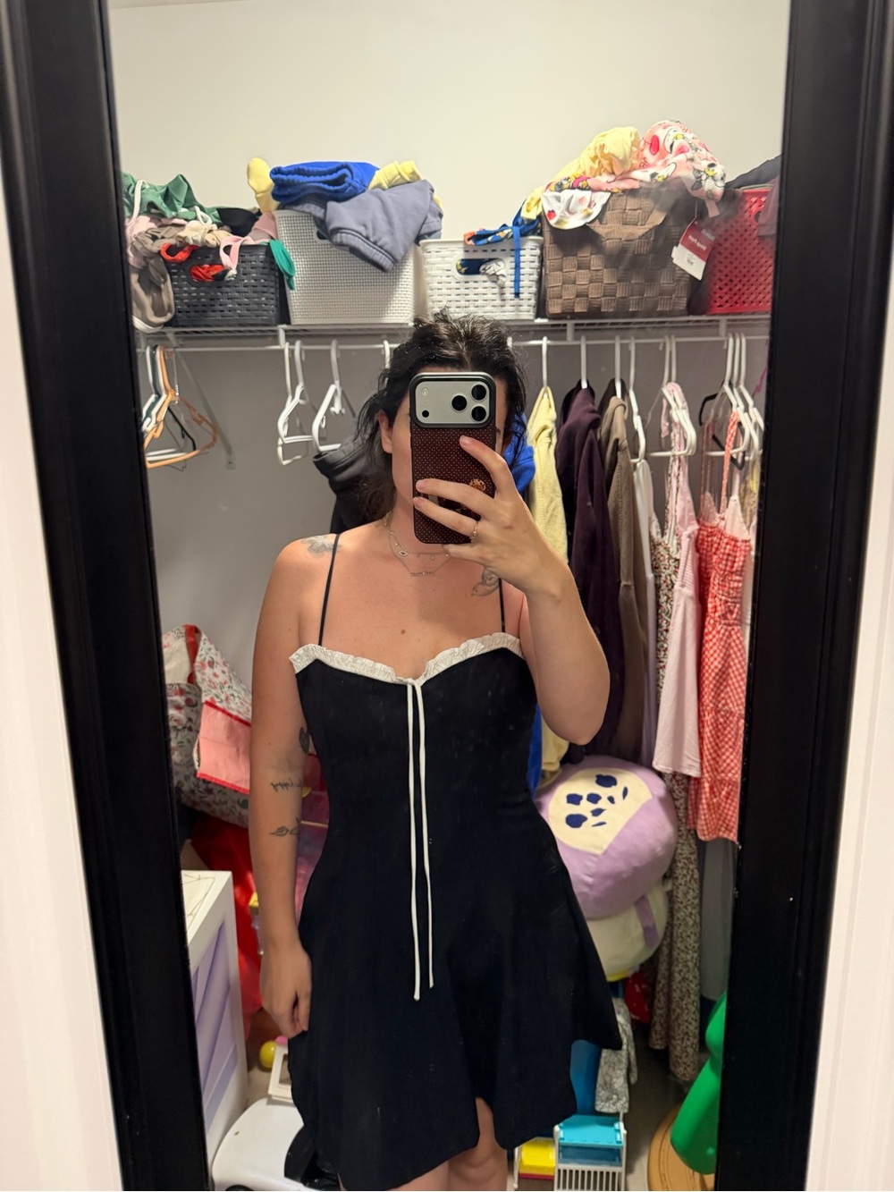 Zara Black Slip Dress with Lace Trim